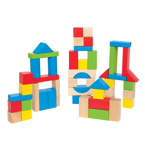 Blok Bangunan Anak Maple Wood oleh Hape | Menyusun Set Mainan Pendidikan Blok Kayu untuk Balita, 50 Potongan Berwarna Cerah dalam Pelbagai Bentuk Dan Ukuran