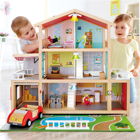 Hape Doll Family Mansion | Wooden Play Mansion dengan aksesori untuk umur 3+ tahun