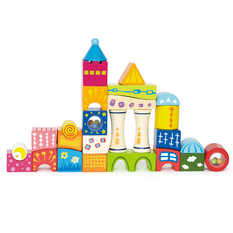Fantasia Block Castle oleh Hape | Mainan Stacking Blok Bangunan Kastil Kayu yang Memenangi Anugerah, Set Blok Bangunan Berbentuk Unik, Mainan Susun Pelangi dengan Corak