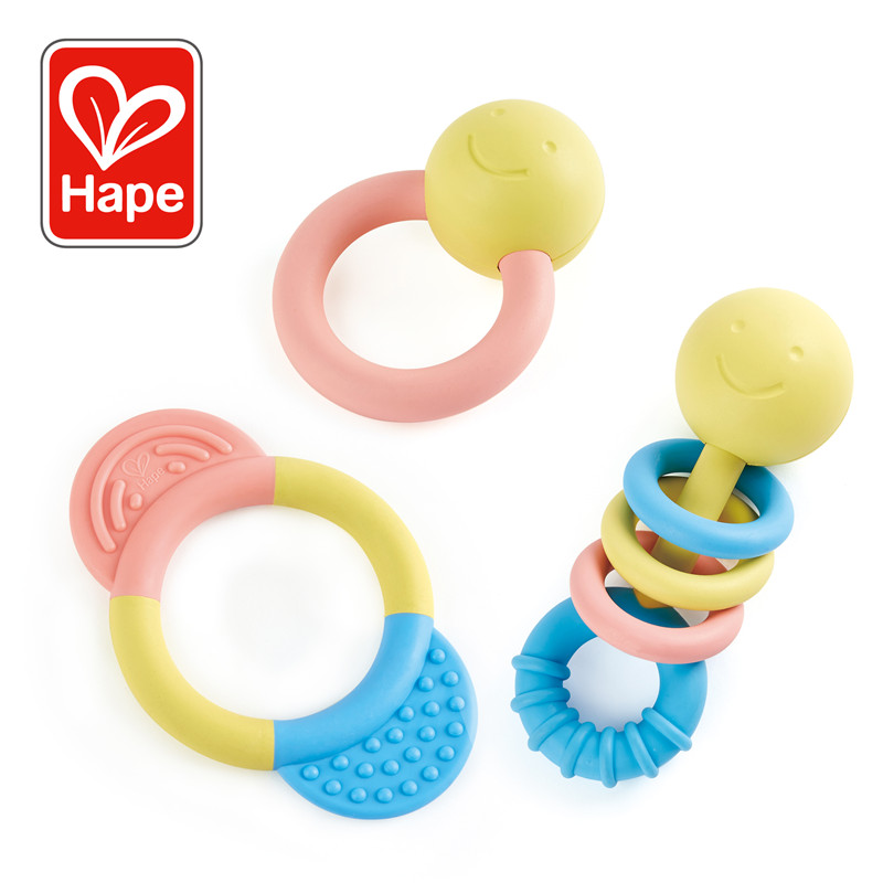 Hape Rattle & Teether Collection | 3-keping rattle & teething ditetapkan untuk bayi, warna lembut