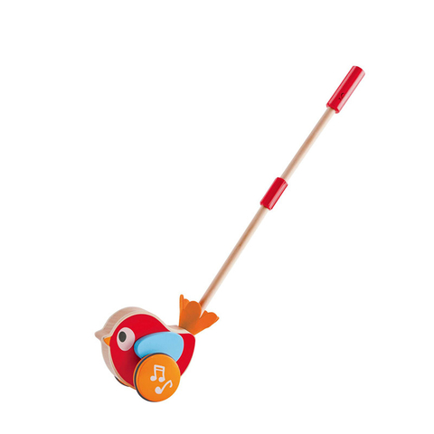 Hape Lilly Push Musical Along | Tekan kayu di sepanjang burung berjalan, mainan kanak-kanak yang suka bermain dengan tongkat yang boleh dilepaskan